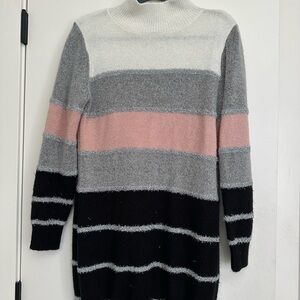 Striped Women's Sweater Dress - Pink, Gray, Black